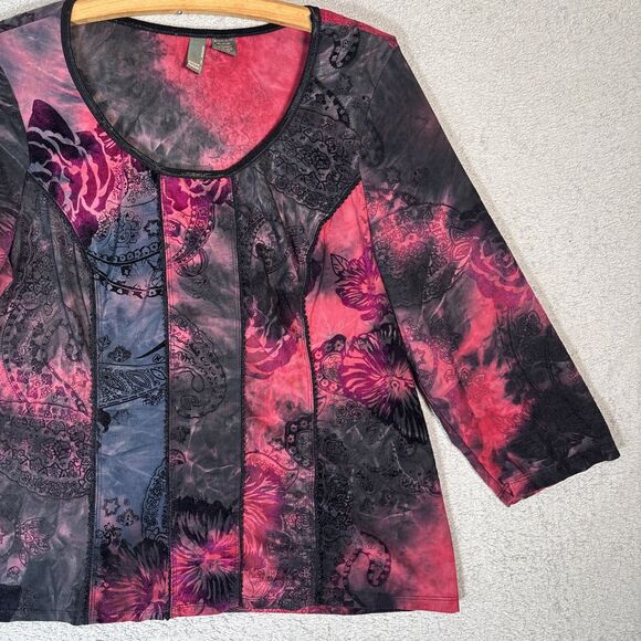 Serenade Top Women’s Size 1X Black Red Fairy Grunge Goth Vamp Tie Dye Whimsigoth - Picture 3 of 14